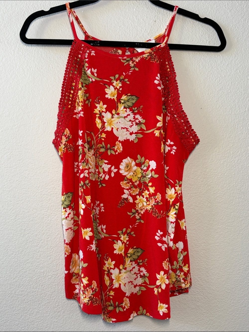 Floral Red Halter Tank Top - Women